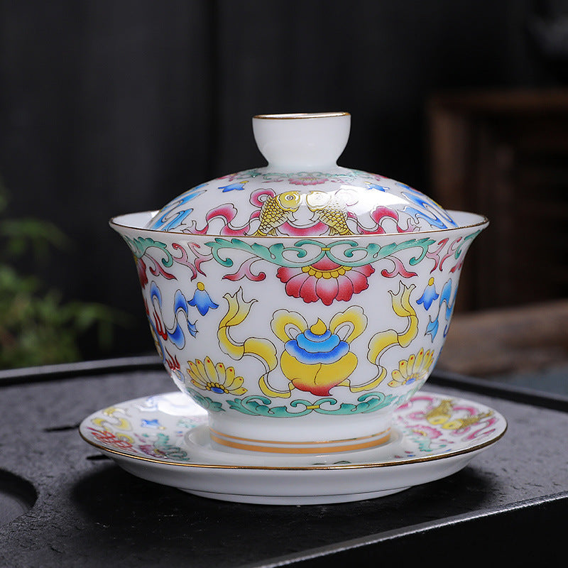 Hand-Carved Enamel Sancai Gaiwan - 180ml