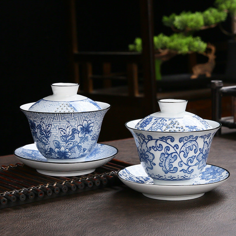 Underglaze Blue & White Large Sancai Gaiwan - 160ml