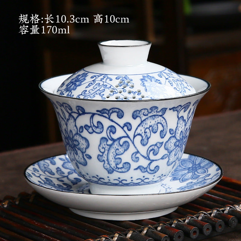 Underglaze Blue & White Large Sancai Gaiwan - 160ml