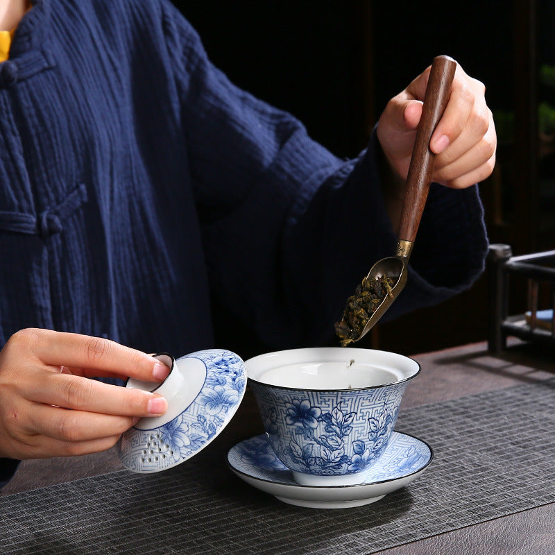 Underglaze Blue & White Large Sancai Gaiwan - 160ml