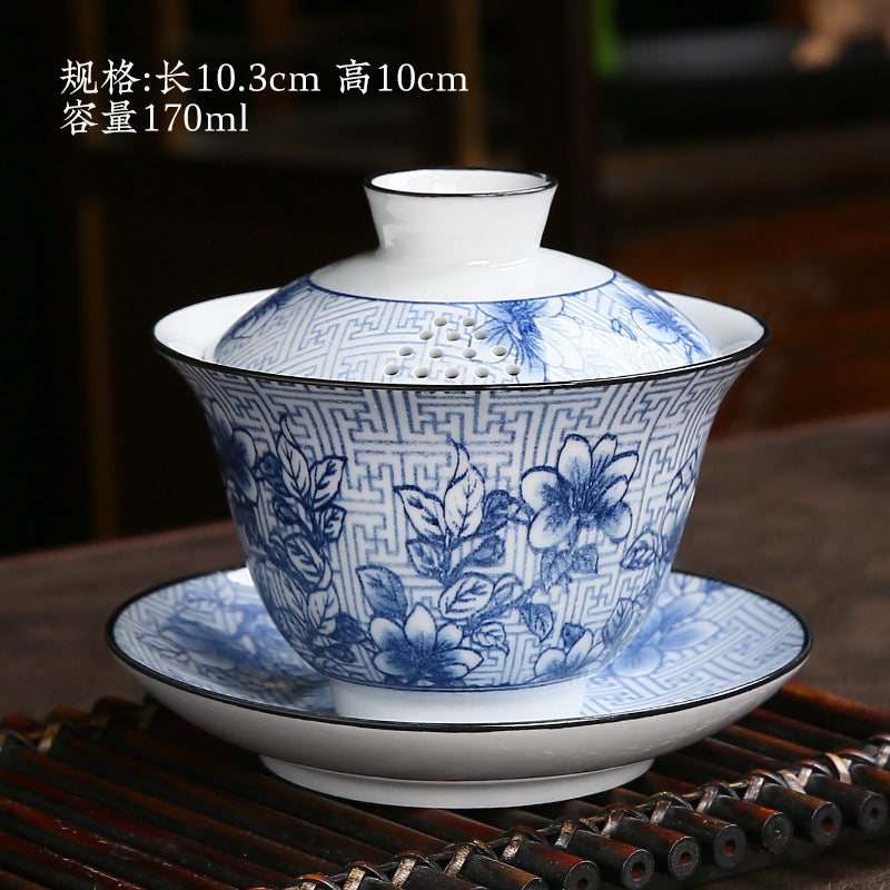 Underglaze Blue & White Large Sancai Gaiwan - 160ml