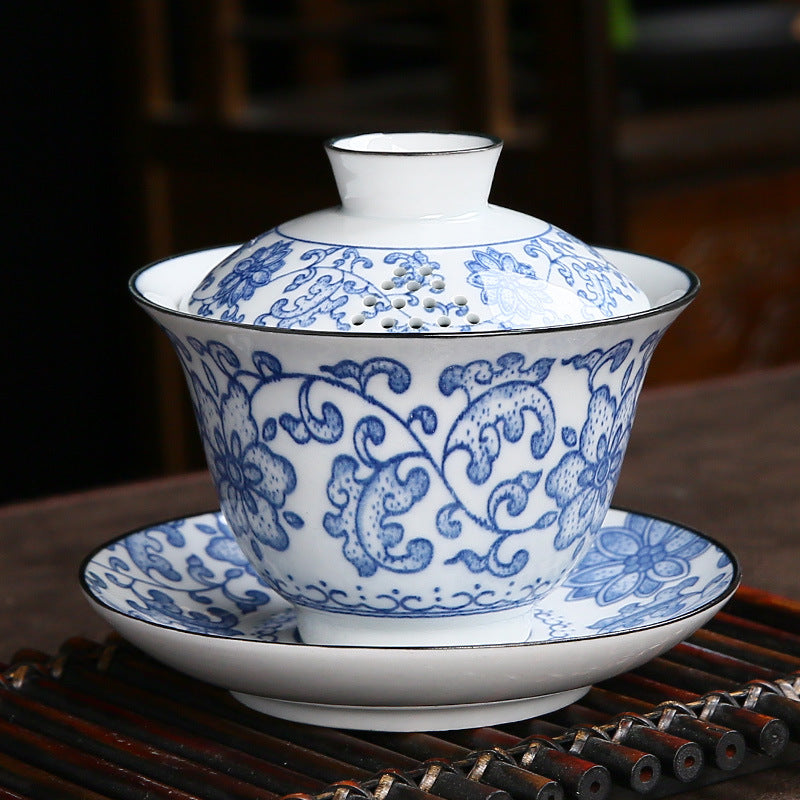 Underglaze Blue & White Large Sancai Gaiwan - 160ml