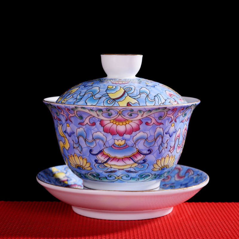 Hand-Carved Enamel Sancai Gaiwan - 180ml