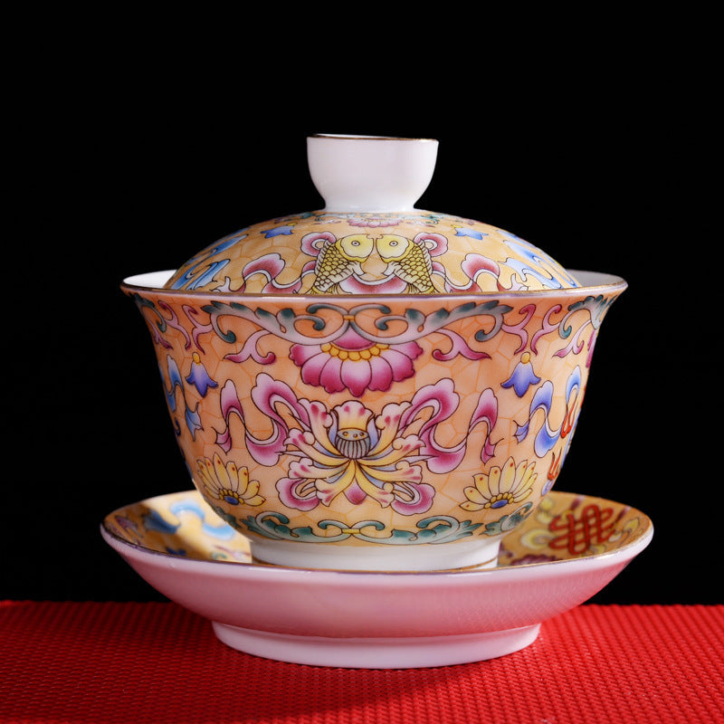 Hand-Carved Enamel Sancai Gaiwan - 180ml