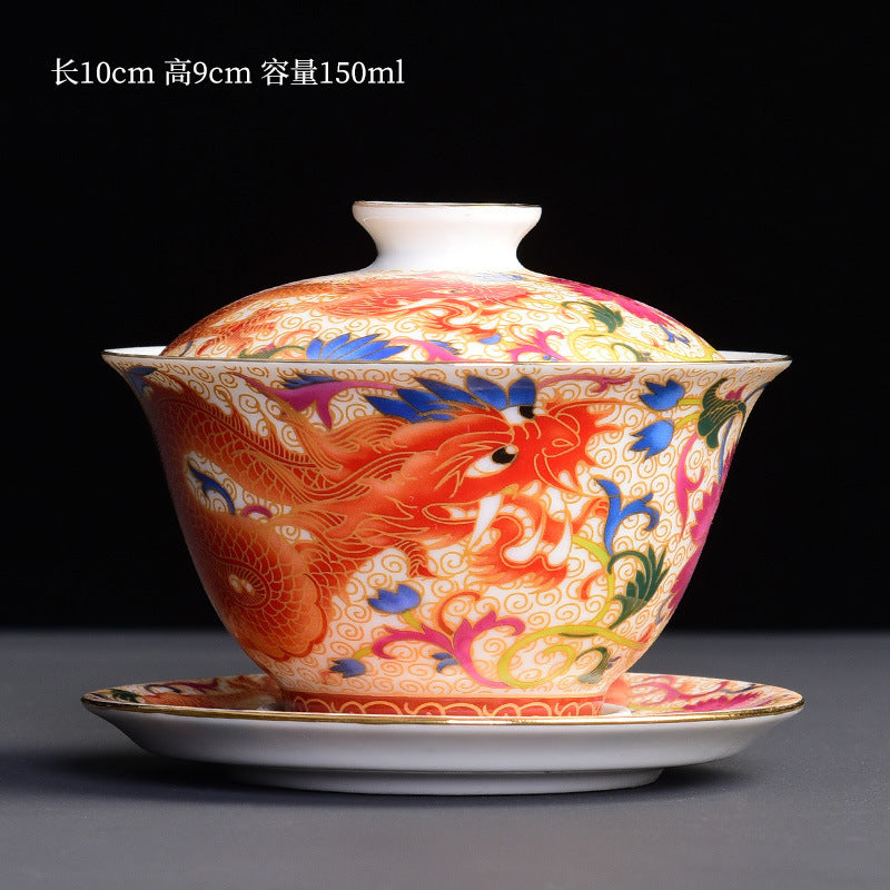 Hand-Carved Enamel Sancai Gaiwan - 180ml