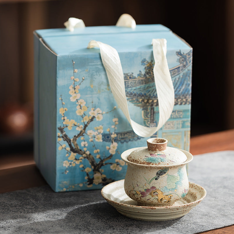 Flint Red Blue & White Palace Sancai Gaiwan - 160ml