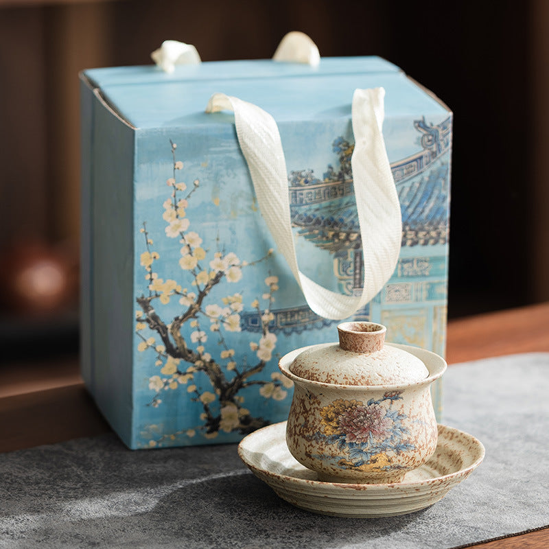 Flint Red Blue & White Palace Sancai Gaiwan - 160ml
