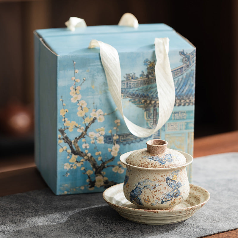 Flint Red Blue & White Palace Sancai Gaiwan - 160ml