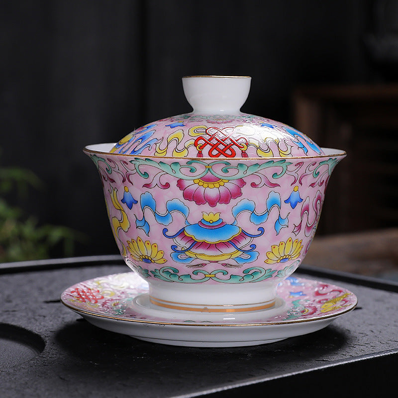 Hand-Carved Enamel Sancai Gaiwan - 180ml