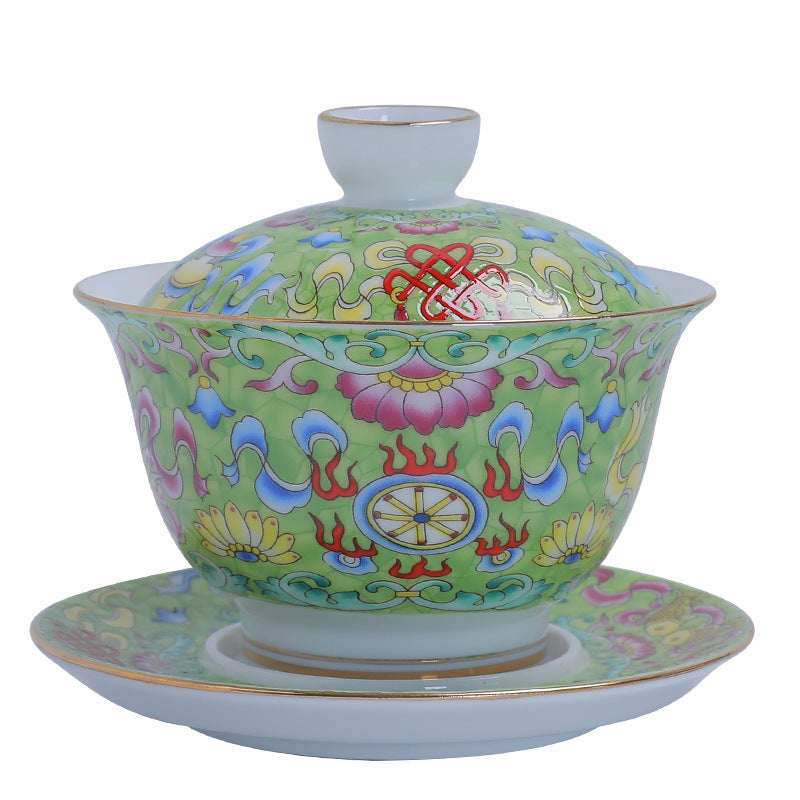 Hand-Carved Enamel Sancai Gaiwan - 180ml
