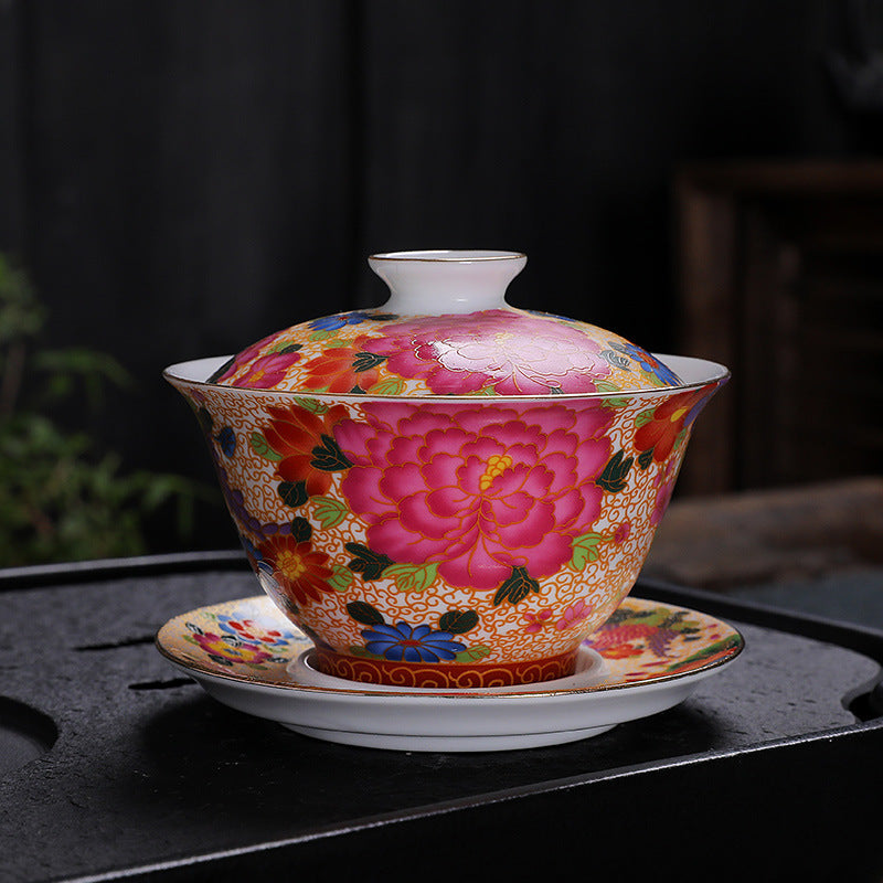 Hand-Carved Enamel Sancai Gaiwan - 180ml