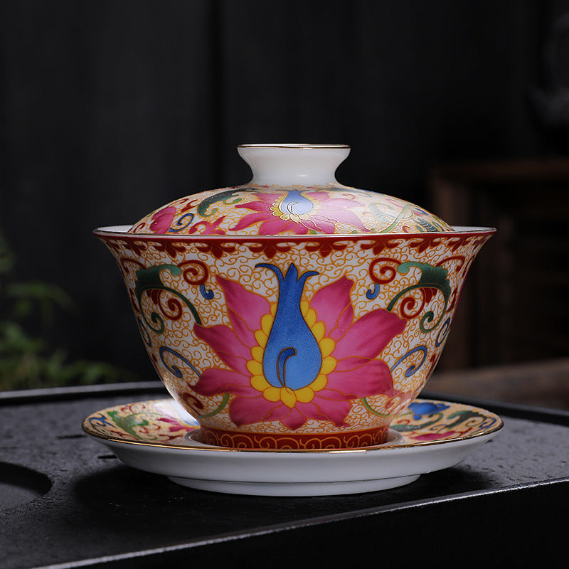 Hand-Carved Enamel Sancai Gaiwan - 180ml
