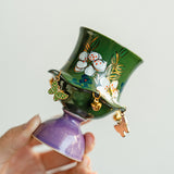 Authentic Hand-Painted Jasmine Blossom High-Stem Fengya Master Teacup - 75ml Gongfu Cup