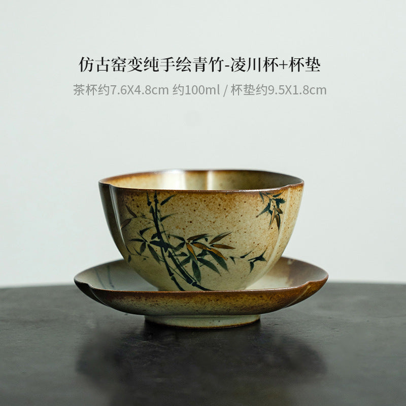 Authentic Antique Flambé Kiln-Change Green Bamboo Large Master Teacup - 95ml Gongfu Cup