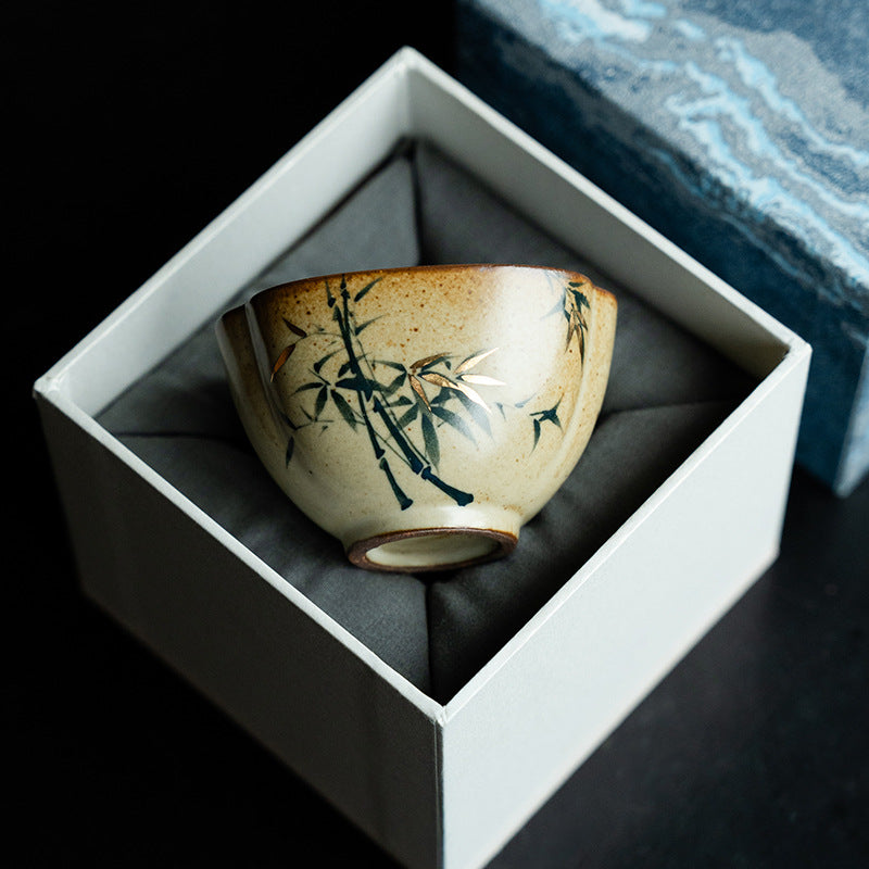 Authentic Antique Flambé Kiln-Change Green Bamboo Large Master Teacup - 95ml Gongfu Cup