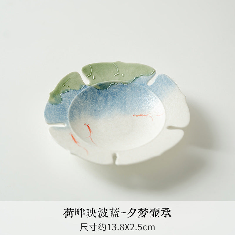 Authentic Neo-Chinese Lotus Reflection Blue Beam-Handle Ceramic Teapot - 220ml Gongfu Kettle
