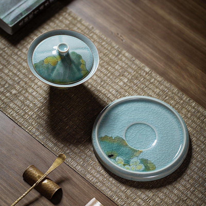 Authentic Ice-Flake Crackle Hand-Painted San Cai Gaiwan - 165ml Anti-Scald Tea Bowl