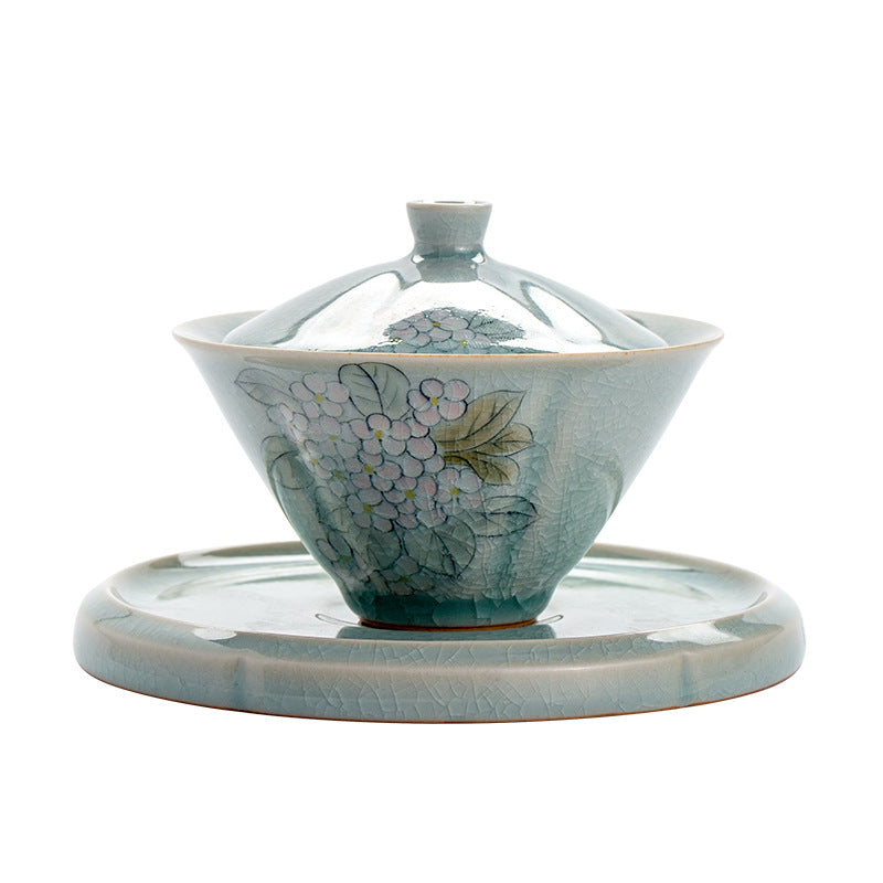 Authentic Ice-Flake Crackle Hand-Painted San Cai Gaiwan - 165ml Anti-Scald Tea Bowl