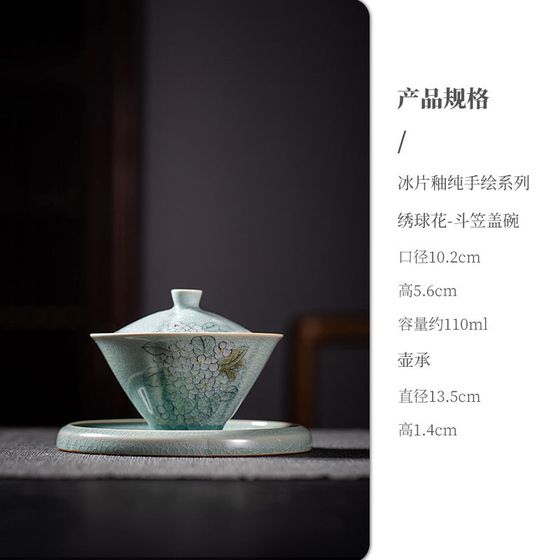 Authentic Ice-Flake Crackle Hand-Painted San Cai Gaiwan - 165ml Anti-Scald Tea Bowl