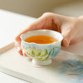 Authentic Lotus Reflection Blue Hand-Painted Petal High-Stem Master Teacup - 75ml Gongfu Cup