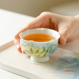 Authentic Lotus Reflection Blue Hand-Painted Petal High-Stem Master Teacup - 75ml Gongfu Cup