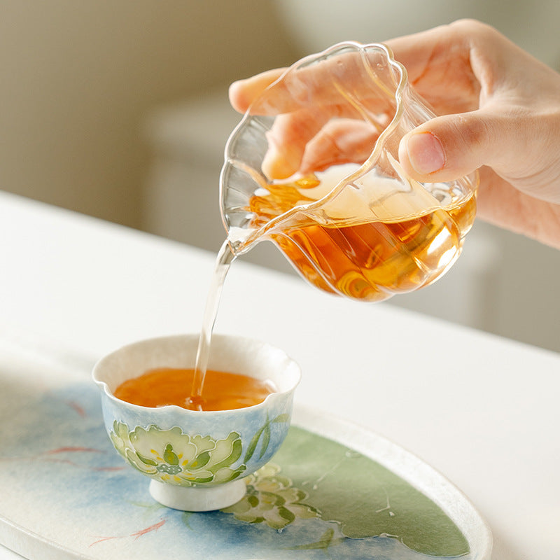 Authentic Lotus Reflection Blue Hand-Painted Petal High-Stem Master Teacup - 75ml Gongfu Cup