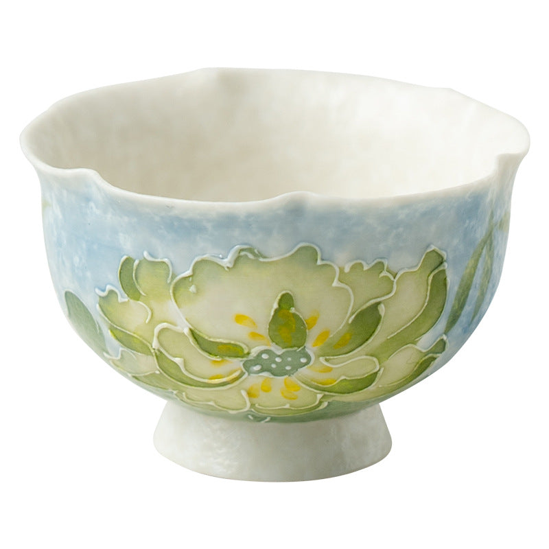 Authentic Lotus Reflection Blue Hand-Painted Petal High-Stem Master Teacup - 75ml Gongfu Cup