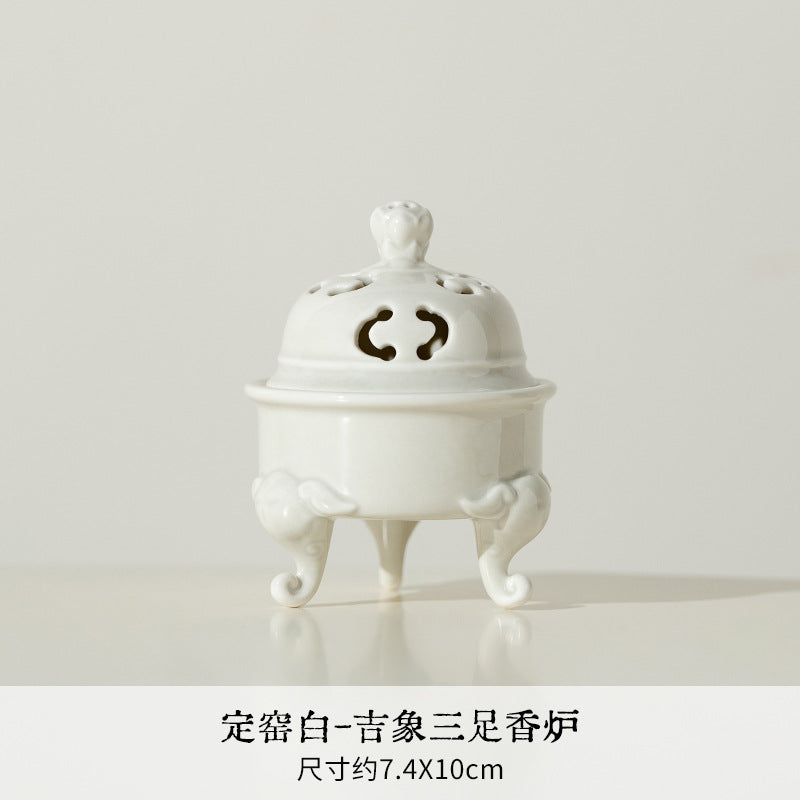Authentic Ding Ware Ivory White Fanghua Censer with 9-Hole Incense Insert - Teaware Accessories