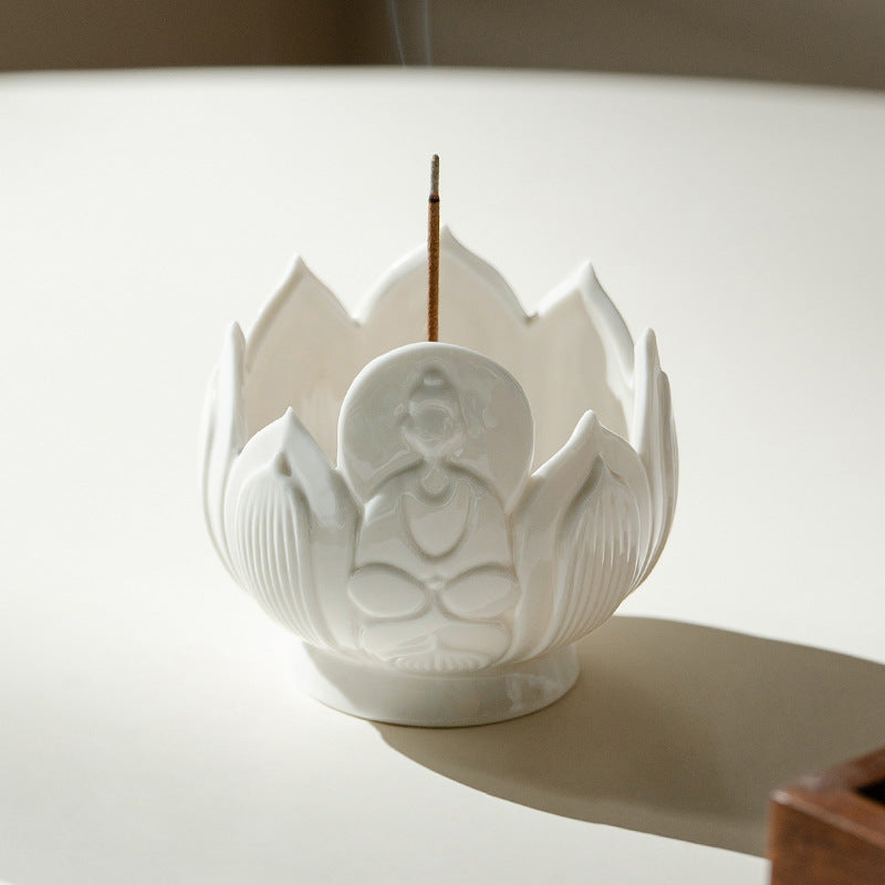 Authentic Ding Ware Ivory White Fanghua Censer with 9-Hole Incense Insert - Teaware Accessories