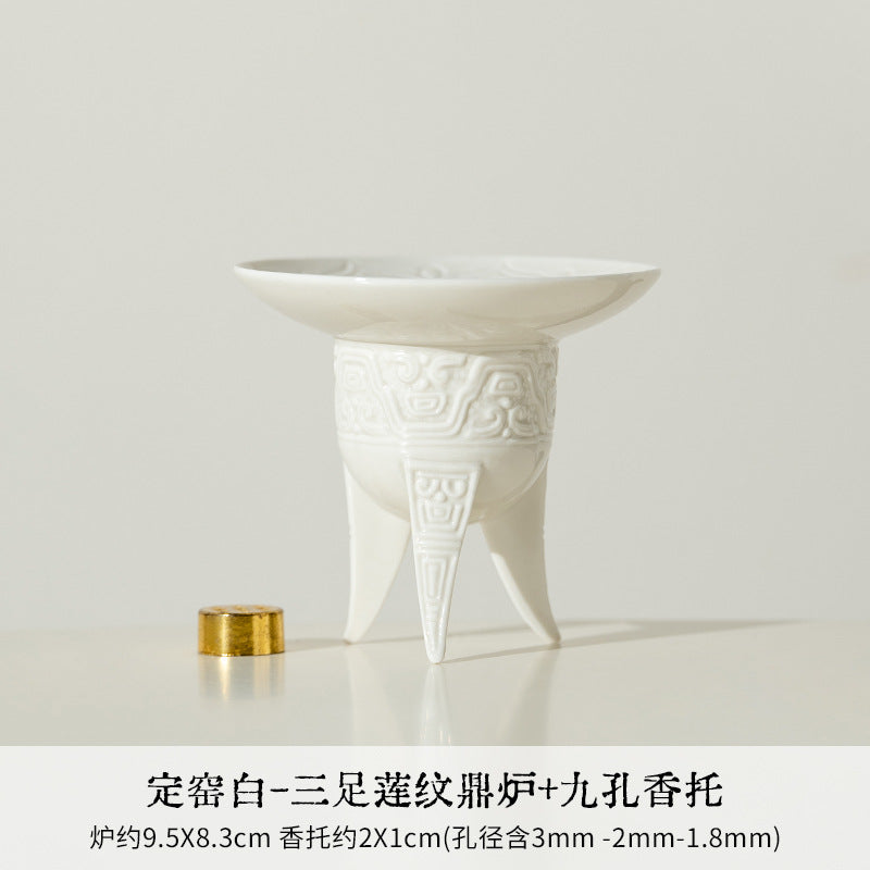 Authentic Ding Ware Ivory White Fanghua Censer with 9-Hole Incense Insert - Teaware Accessories