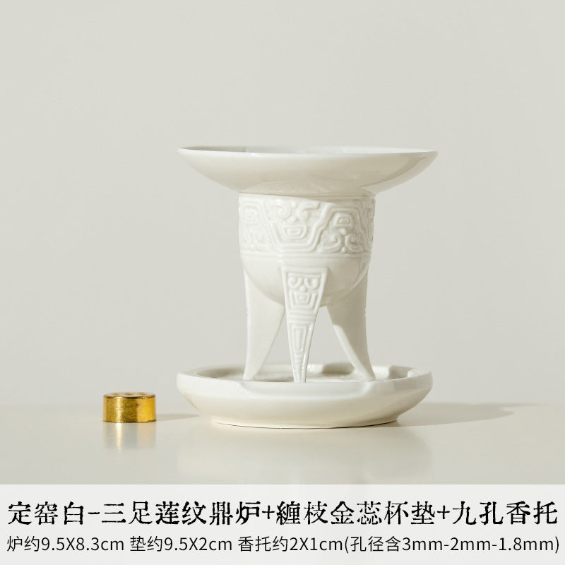 Authentic Ding Ware Ivory White Fanghua Censer with 9-Hole Incense Insert - Teaware Accessories