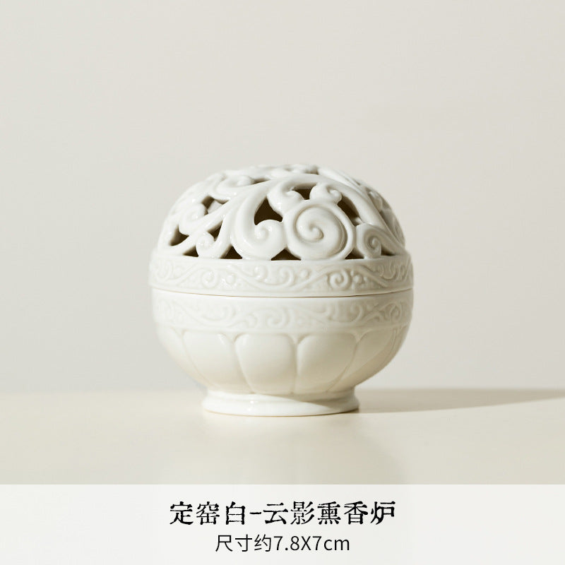 Authentic Ding Ware Ivory White Fanghua Censer with 9-Hole Incense Insert - Teaware Accessories