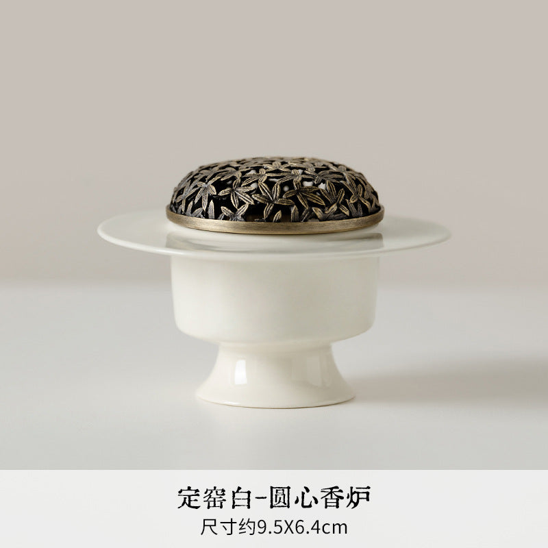 Authentic Ding Ware Ivory White Fanghua Censer with 9-Hole Incense Insert - Teaware Accessories