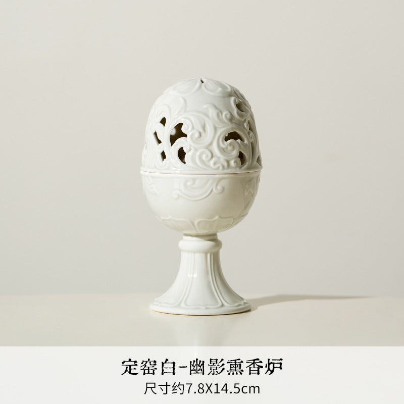 Authentic Ding Ware Ivory White Fanghua Censer with 9-Hole Incense Insert - Teaware Accessories