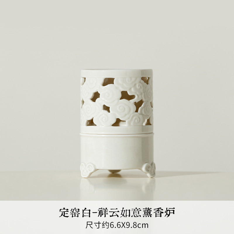 Authentic Ding Ware Ivory White Fanghua Censer with 9-Hole Incense Insert - Teaware Accessories