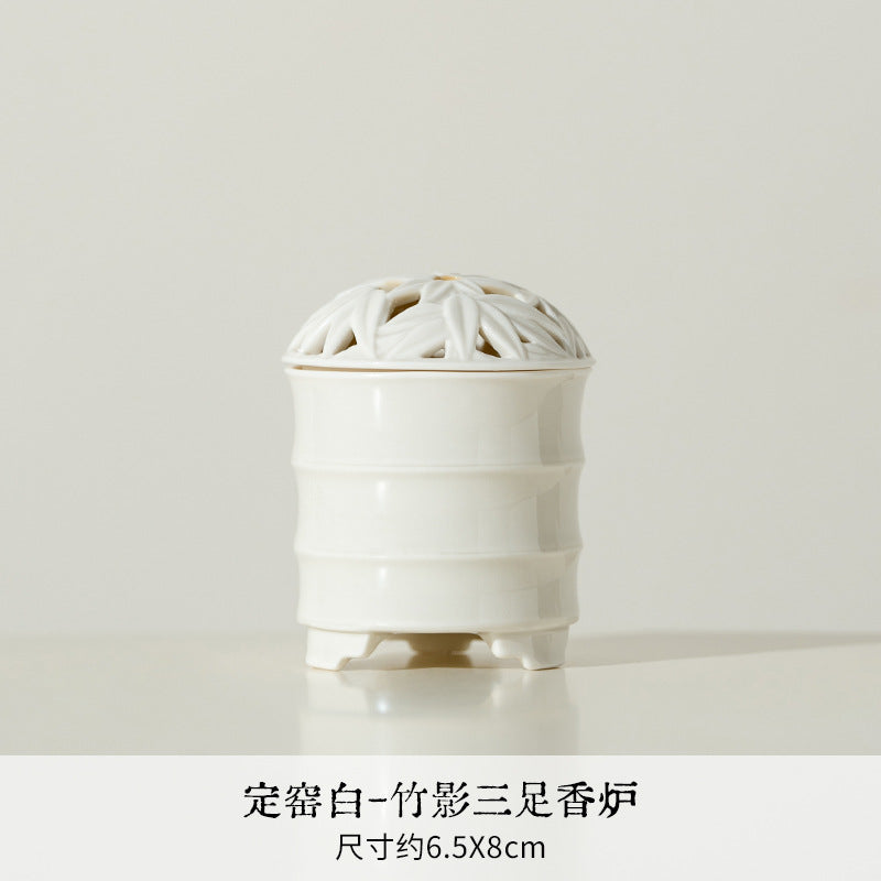 Authentic Ding Ware Ivory White Fanghua Censer with 9-Hole Incense Insert - Teaware Accessories
