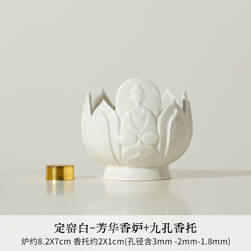 Authentic Ding Ware Ivory White Fanghua Censer with 9-Hole Incense Insert - Teaware Accessories