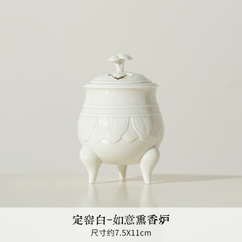 Authentic Ding Ware Ivory White Fanghua Censer with 9-Hole Incense Insert - Teaware Accessories