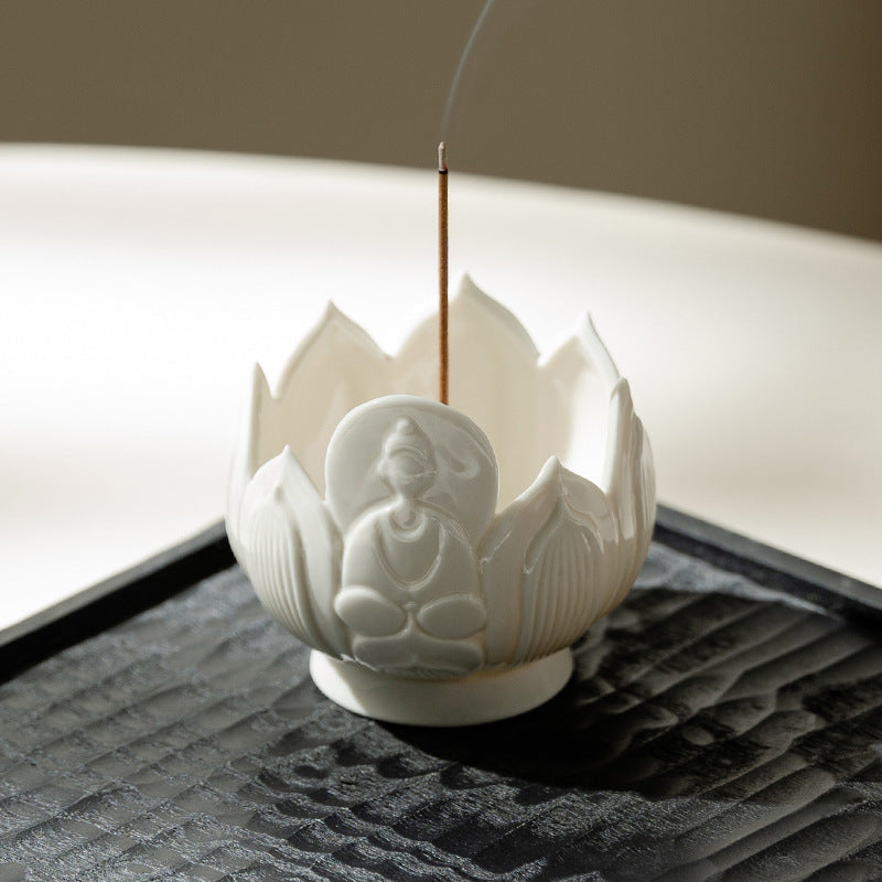 Authentic Ding Ware Ivory White Fanghua Censer with 9-Hole Incense Insert - Teaware Accessories