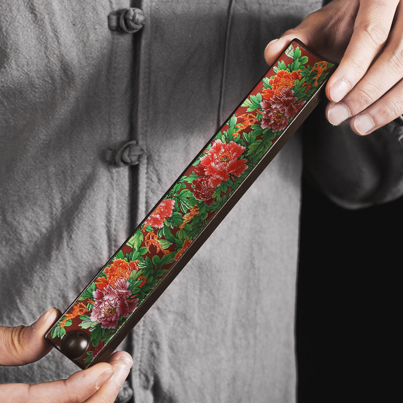 Chinese peony floral enamel-style ceramic incense stick holder