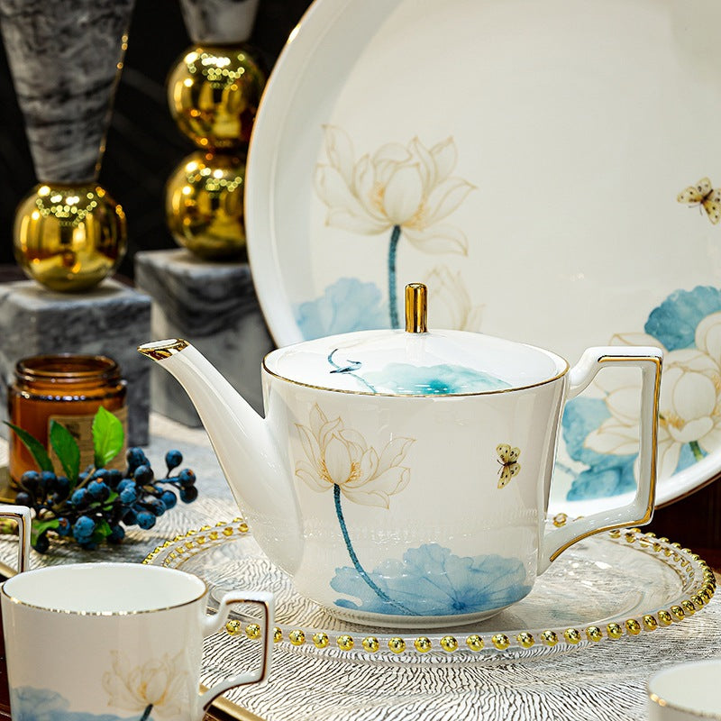 Chu Shui Fu Rong blue lotus bone china water service detail