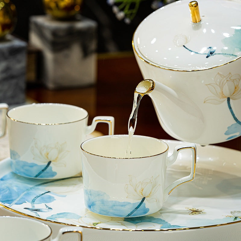 Chu Shui Fu Rong lotus bone china gift set serving tray detail
