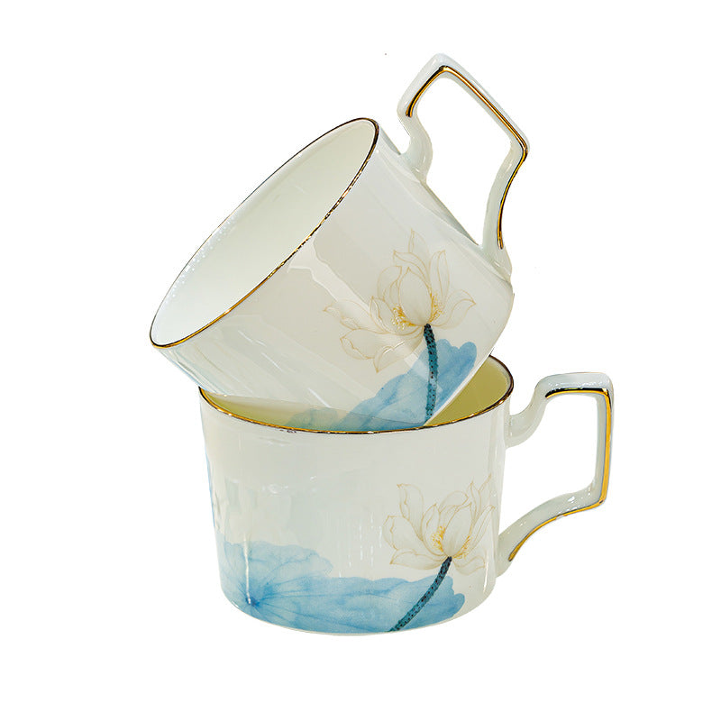 Chu Shui Fu Rong lotus bone china cup and pot gift set detail