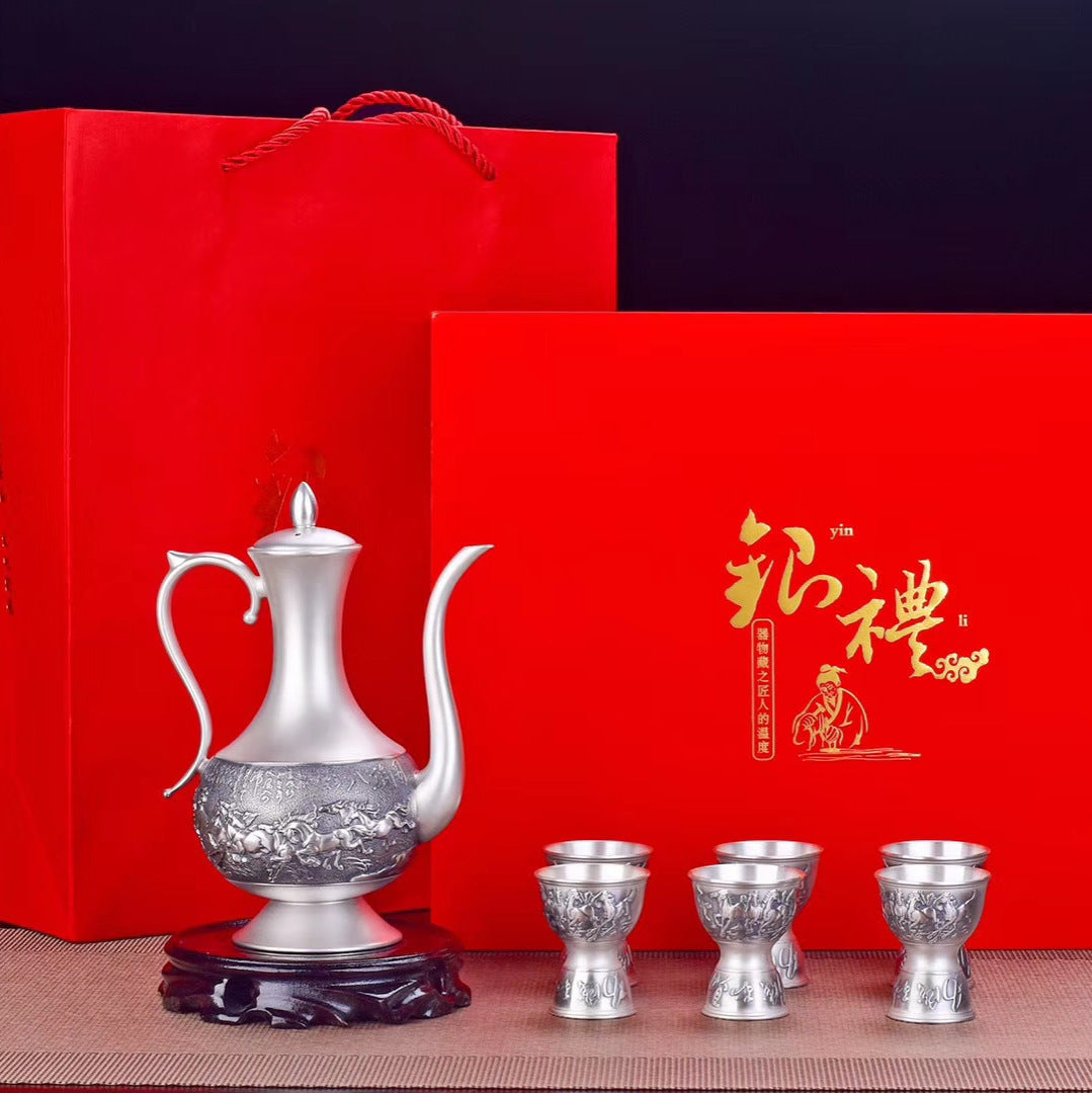 Collector 999 silver seven-piece Chinese wine set