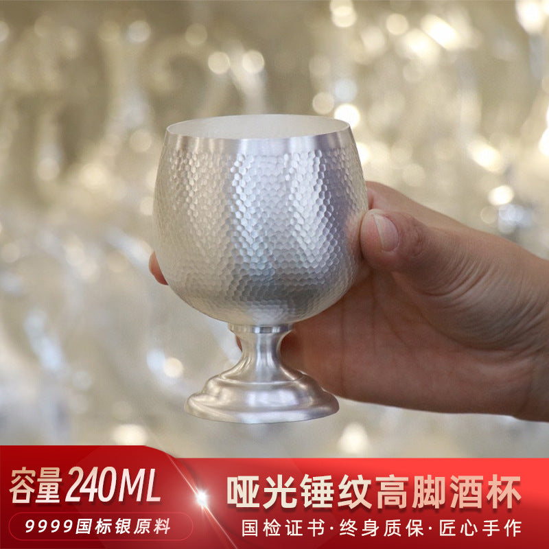 Handcrafted 999 silver matte hammered wine goblet