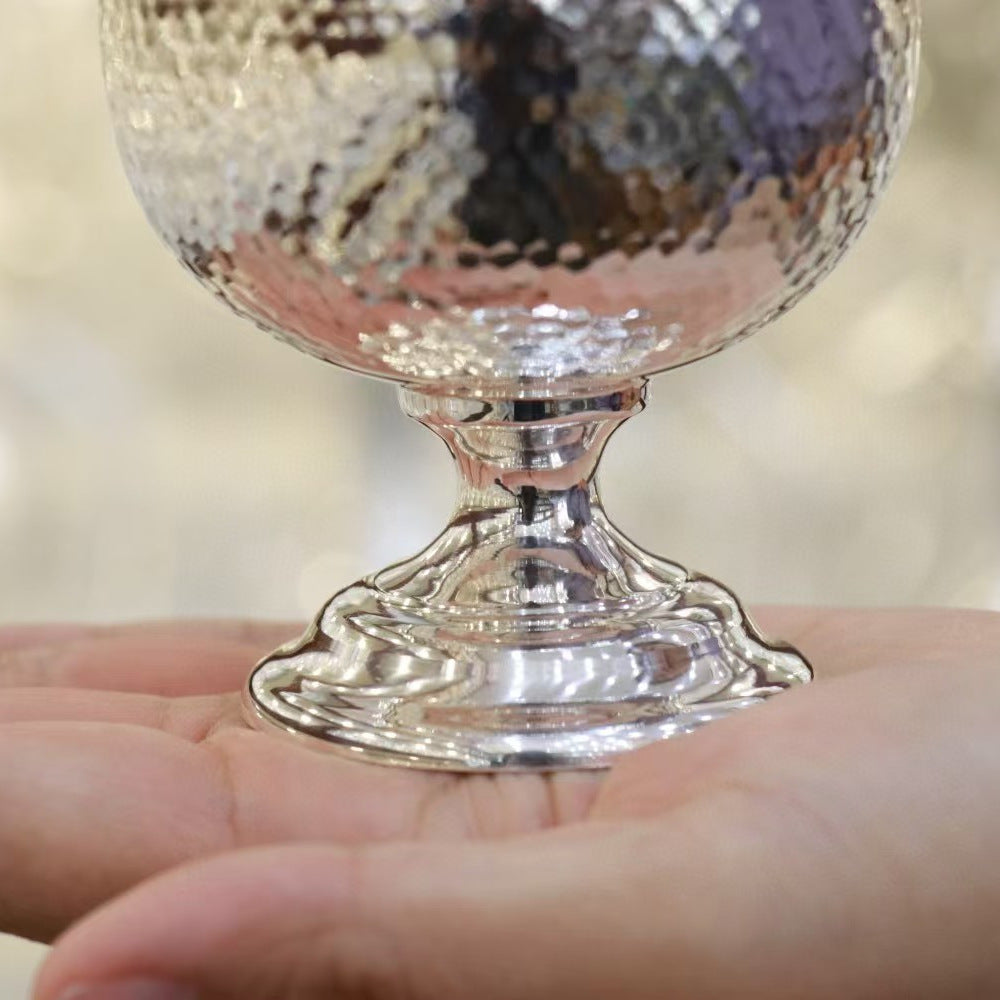 999 fine silver high-foot goblet hammered texture detail