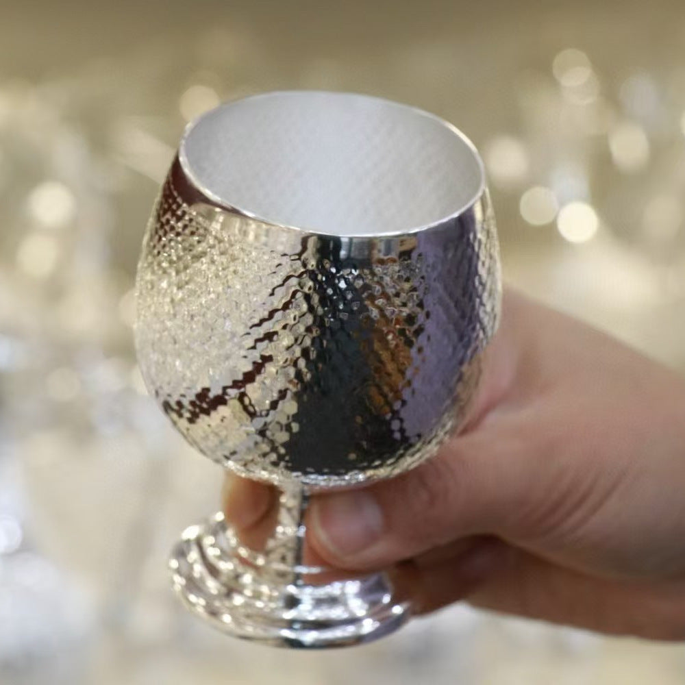 Pure silver 999 stemmed wine cup handcrafted finish