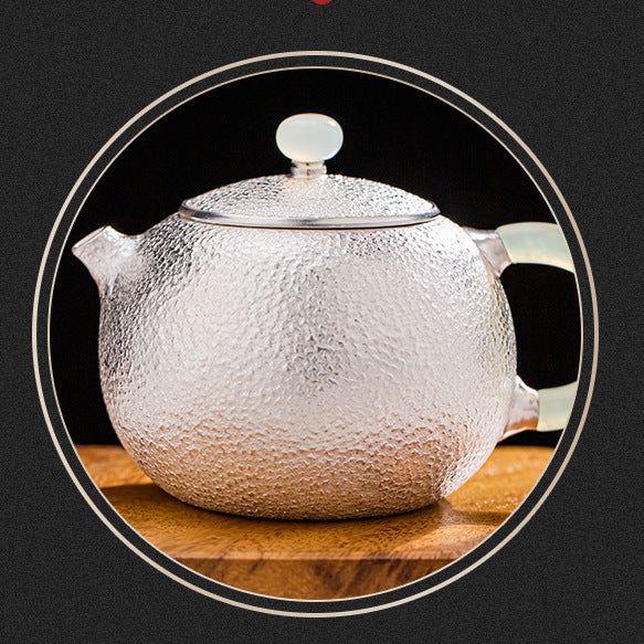 Pure silver jade handle Chinese tea pot