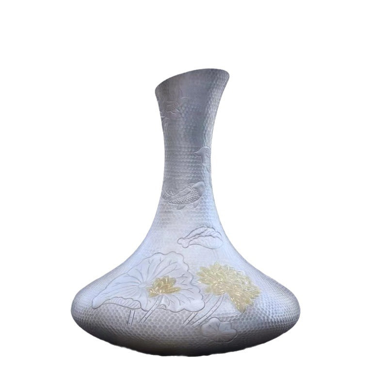 999 fine silver koi and lotus wine decanter on white background