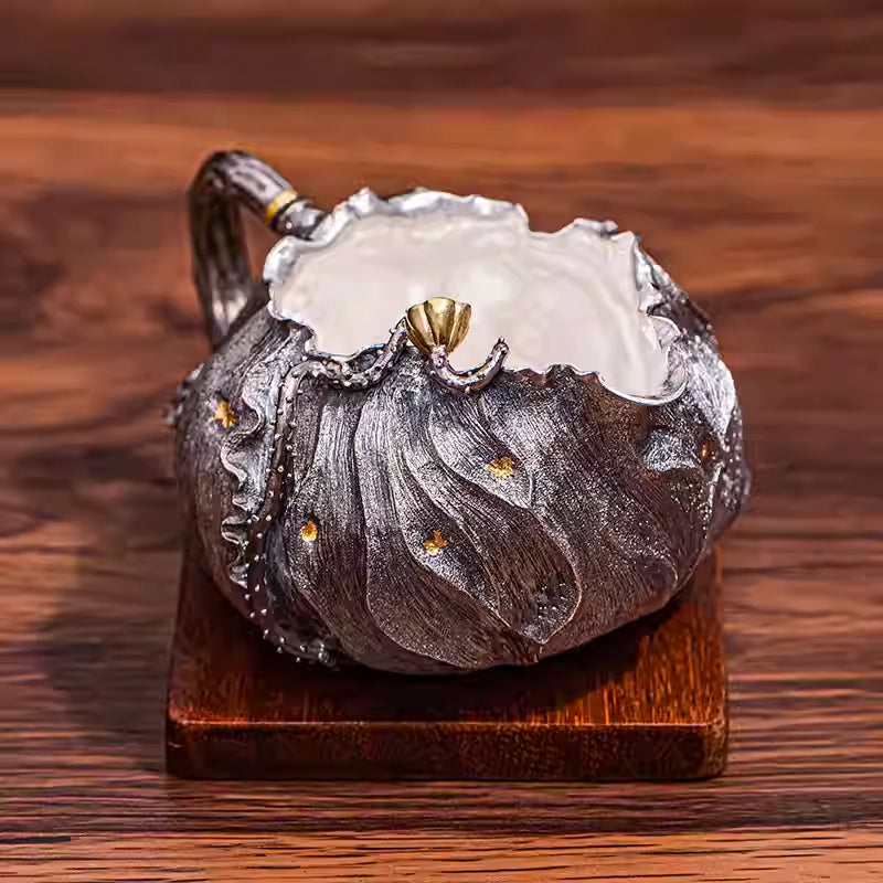 Lotus relief 999 silver tea pitcher craftsmanship